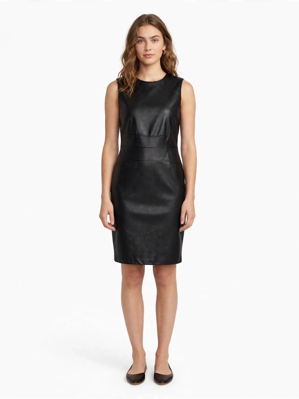 Calvin Klein Black Leather Sleeveless Sheath Dress Size 4 NWT Gold Zipper
